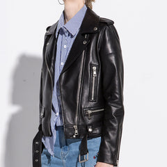Black Solid Color Motorcycle PU Leather Jacket - Jackets