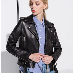 Black Solid Color Motorcycle PU Leather Jacket - Jackets