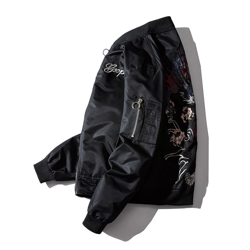 Dragon and Tiger Fight Embroidered Bomber Jacket - Jackets
