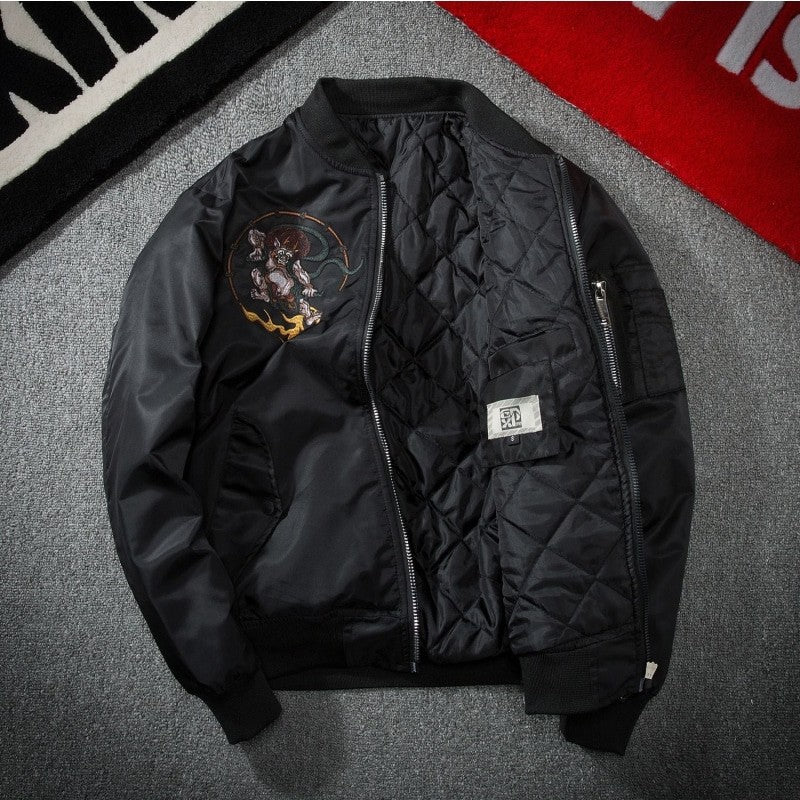 Demon Fight Japanese Style Embroidered Bomber Jacket -