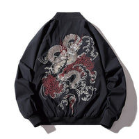 Thumbnail for Dragons Embroidered Bomber Jacket - Black / S - Jackets