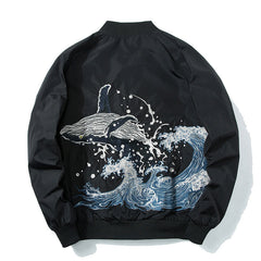 Yokosuka Embroidery Whale Japanese Bomber Jacket - Black /