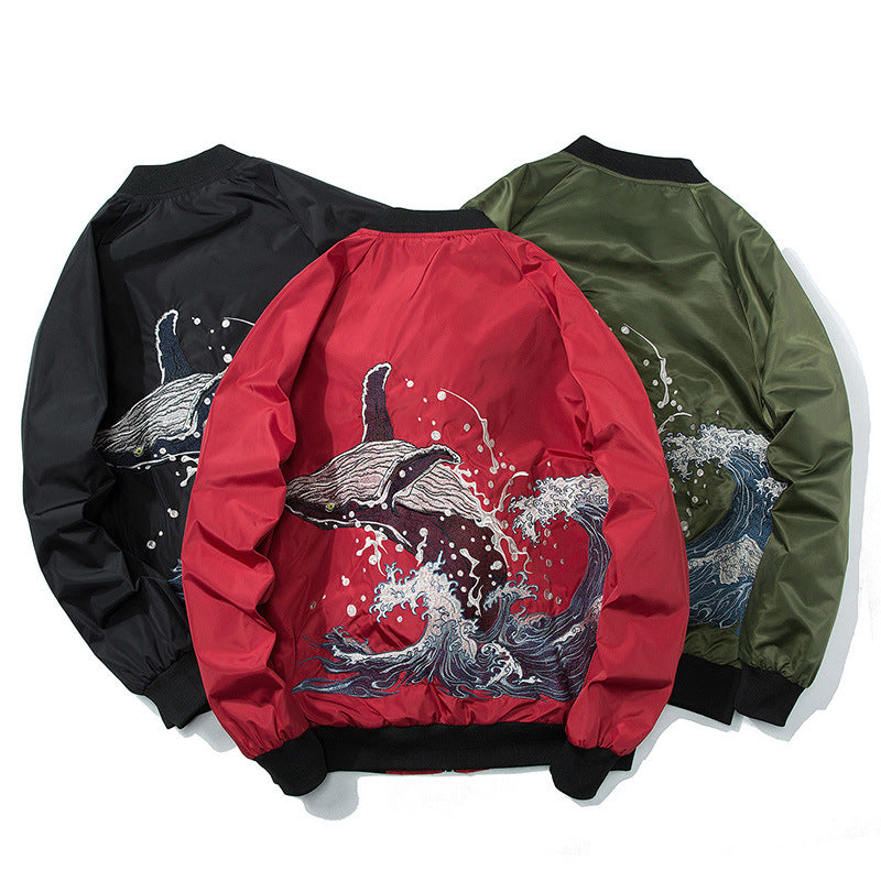 Yokosuka Embroidery Whale Japanese Bomber Jacket - Jackets