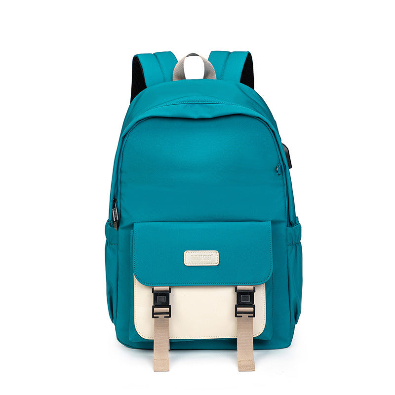 Solid Contrast Color Backpack - Peacock blue / One Size
