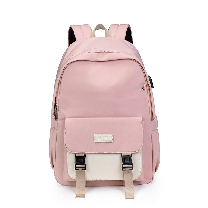 Solid Contrast Color Backpack - Cherry blossom pink / One
