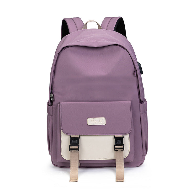 Solid Contrast Color Backpack - Lavender purple / One Size