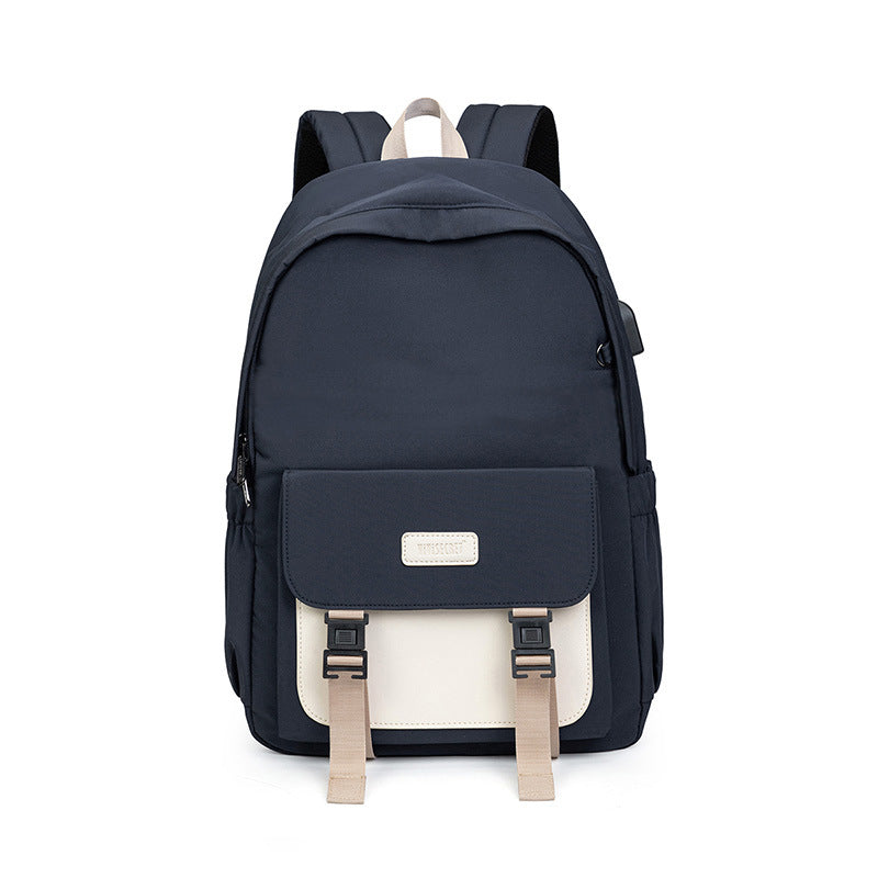 Solid Contrast Color Backpack - Dark Blue / One Size