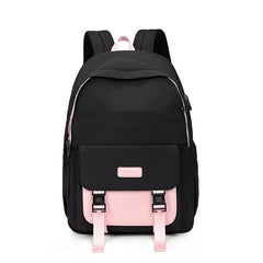 Solid Contrast Color Backpack - Black pink / One Size