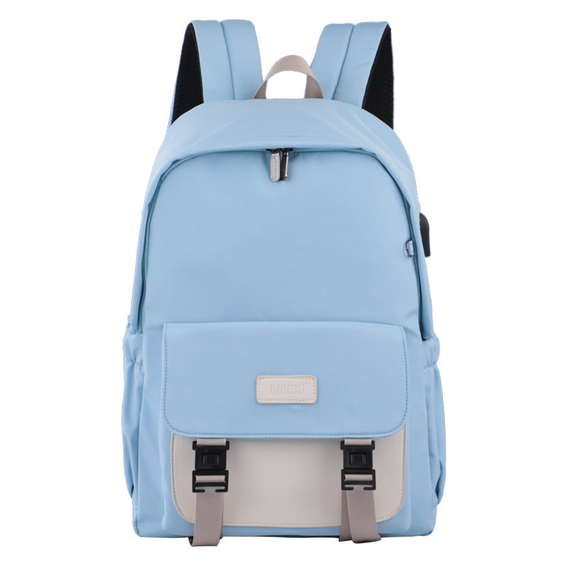 Solid Contrast Color Backpack - Sky Blue / One Size