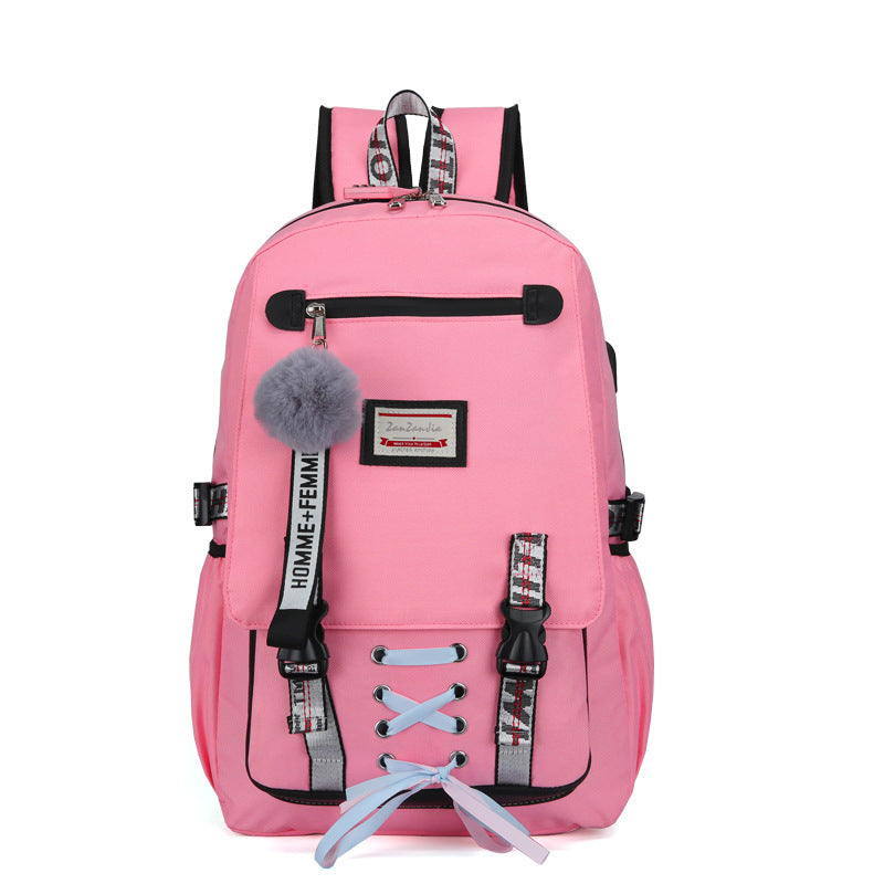 Aesthetic Solid Color Korean Backpack - Pink