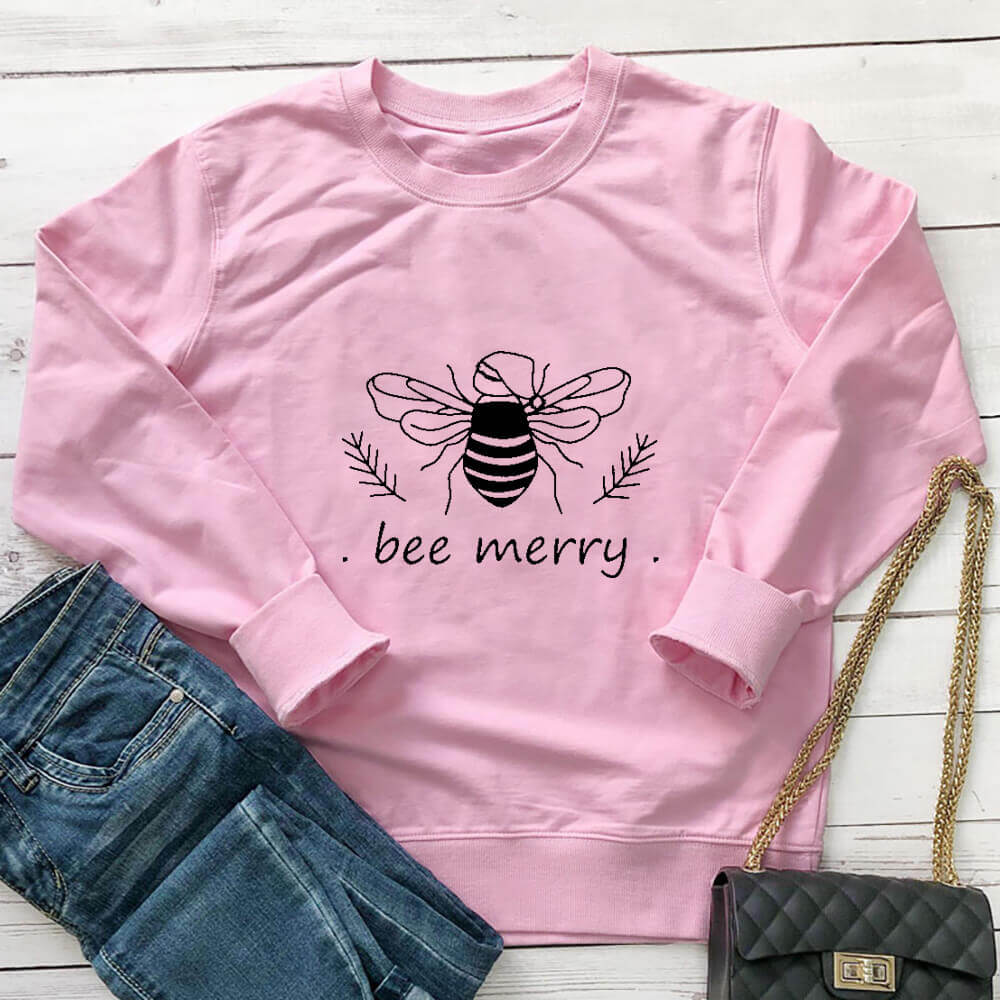 Bee Merry Vegan-friendly Sweatshirt - Pink / M - SWEATSHIRT