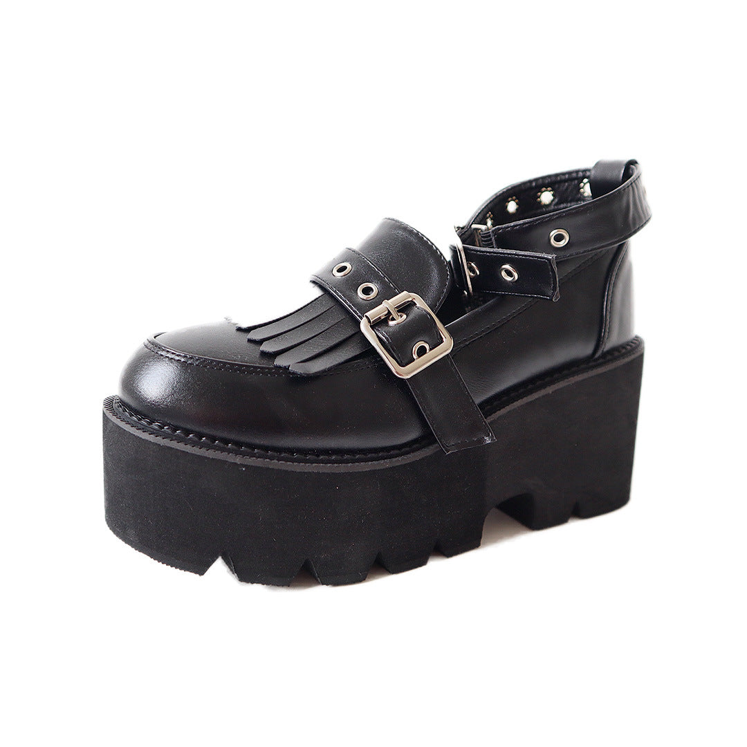 Buckle Grunge PU Vegan Leather Boots - Black / 38 - boots