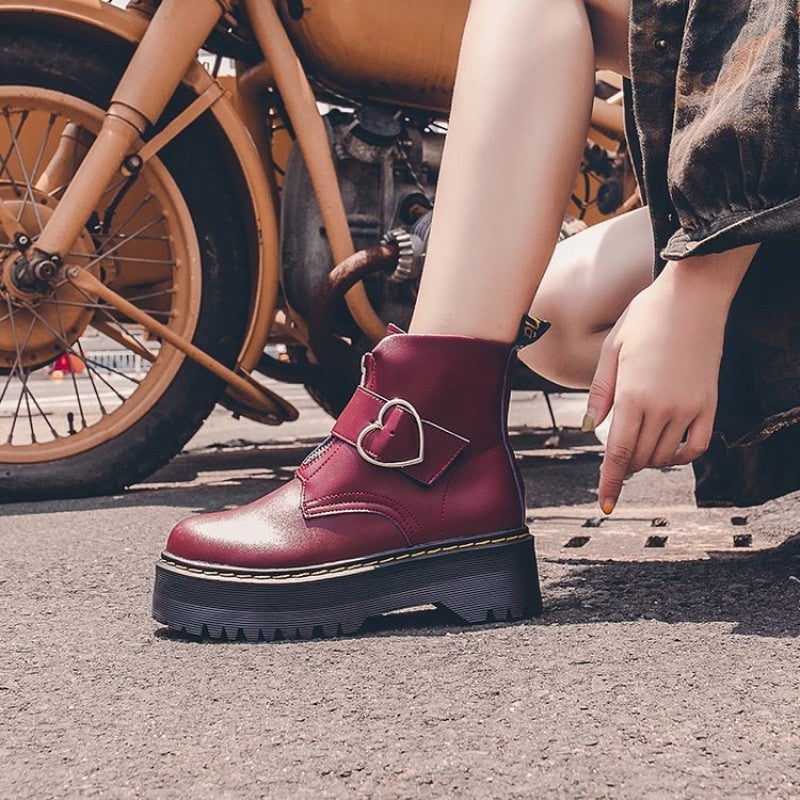 Heart PU Vegan Leather Boots - Wine / 35 - boots