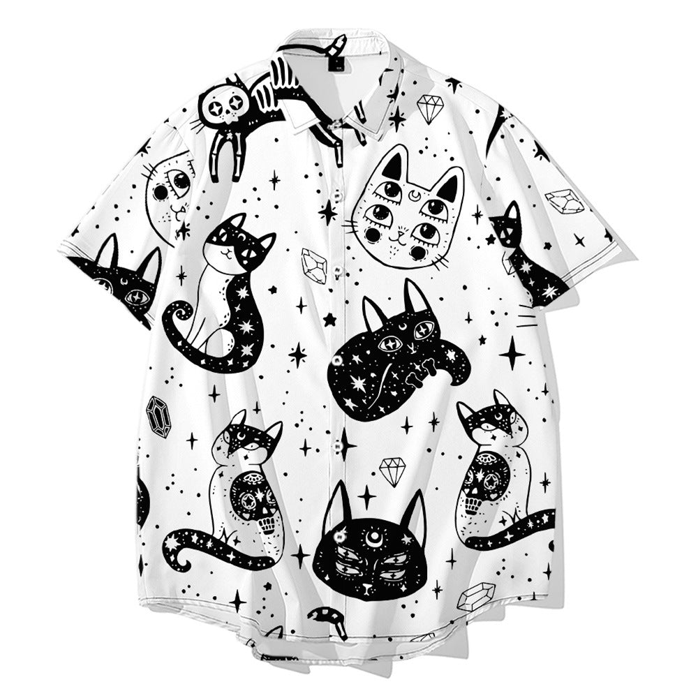 Cosmic Cat Short Sleeve Shirt - White / XXS - Shirts
