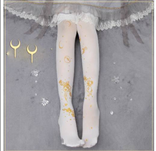 Gothic Rabbit Gold & Moon High Socks - White / One Size