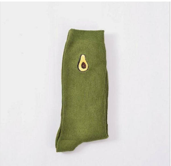 Cartoon Embroidery Fruits Socks - Green-Avocado / One Size