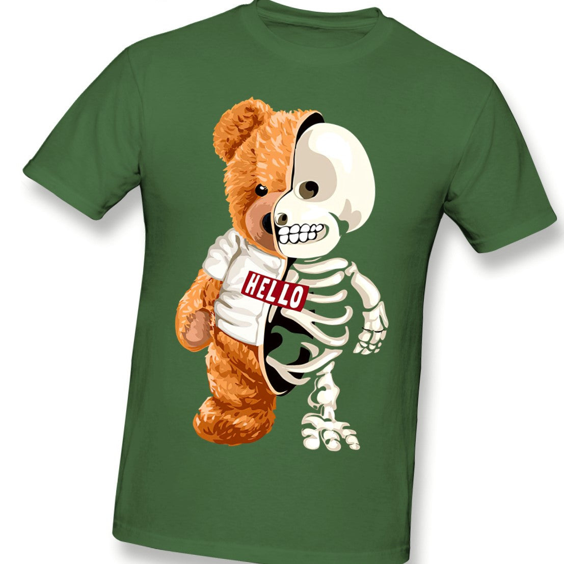 Skull Teddy Bear Skeleton T-Shirt - Army Green / XXL -