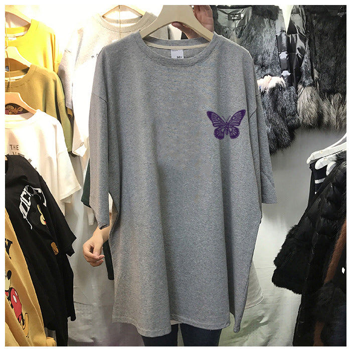 Purple Butterfly Oversize T-shirt - Light Grey / 2XL -
