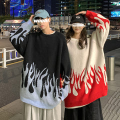 Flame Print Knitted Oversize Sweater