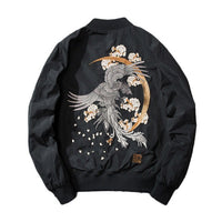 Thumbnail for Phoenix and Cherry Blossoms Embroidered Bomber Jacket -