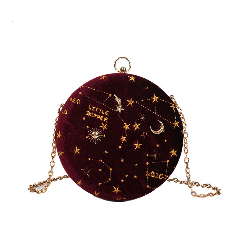 Galaxy Moon Suede Zipper Bag - Wine / One Size - Accesories