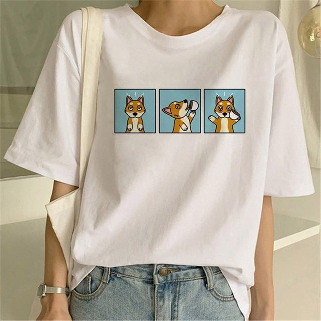 Cute Shiba Inu Print Oversized T-shirt - Style 10 / Oversize