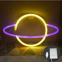 Thumbnail for LED Planet Neon Cosmic Lamp Decoration - Yellow blue