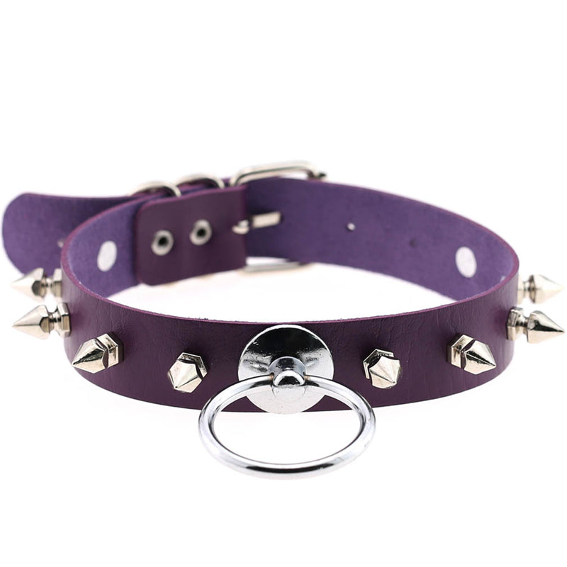 Spike Choker Metal O-round Collar - Purple / One Size