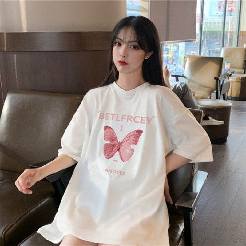 Butterfly Pink Oversize T-Shirt - White / M