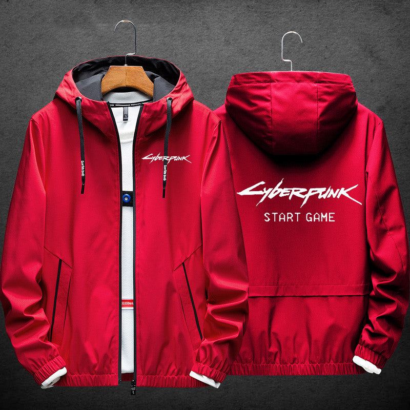 Cyberpunk Casual Jacket - Red - START GAME - White text / M