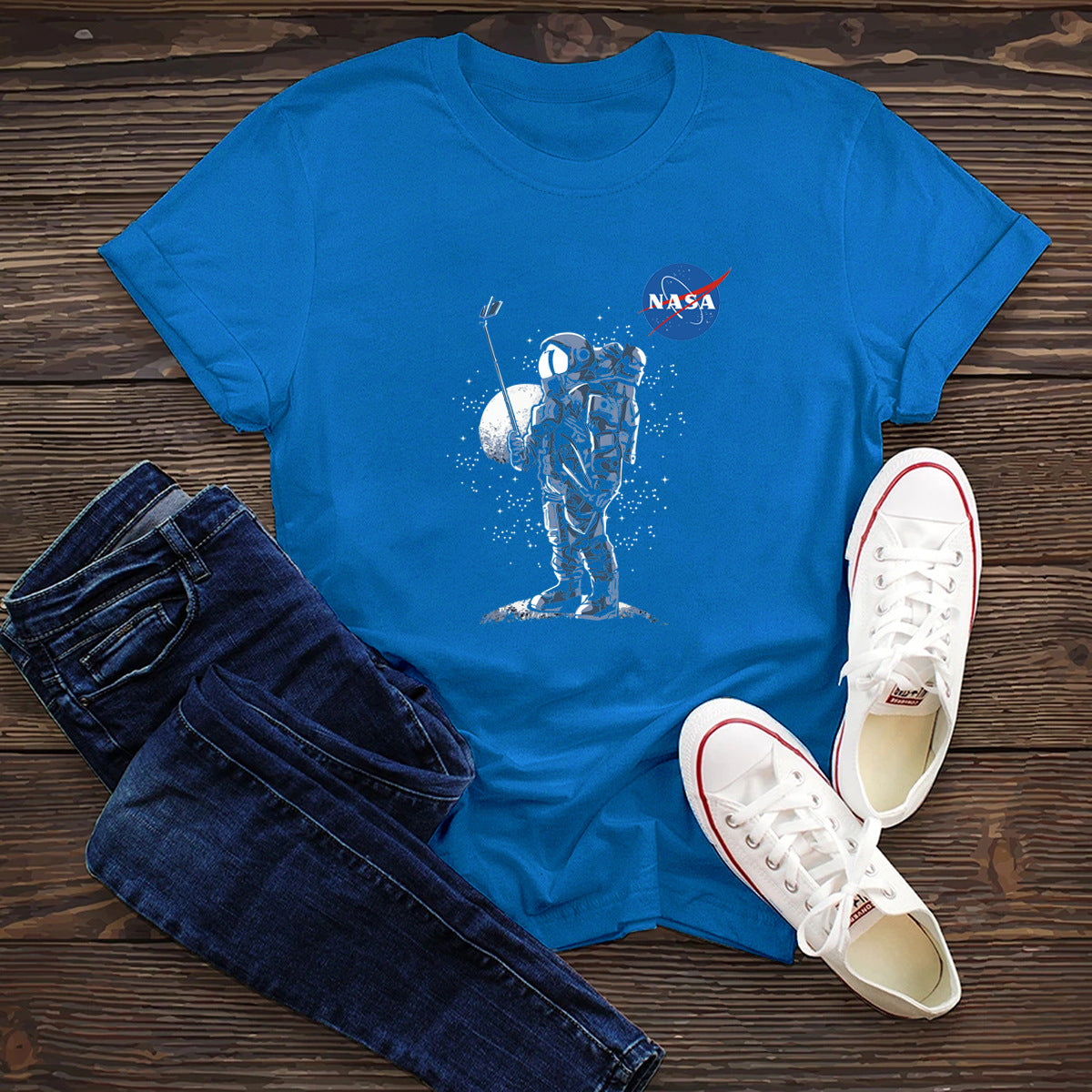 Selfie Astronaut NASA T-Shirt - Blue / XL - Shirts
