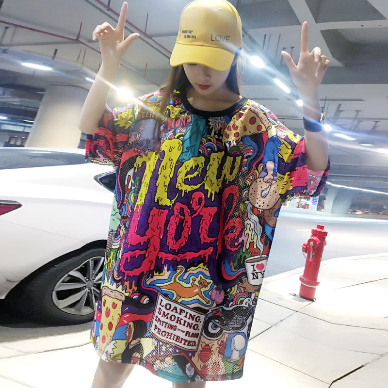 New York Graffiti Oversized Tee Dress - Oversize Women Shirt