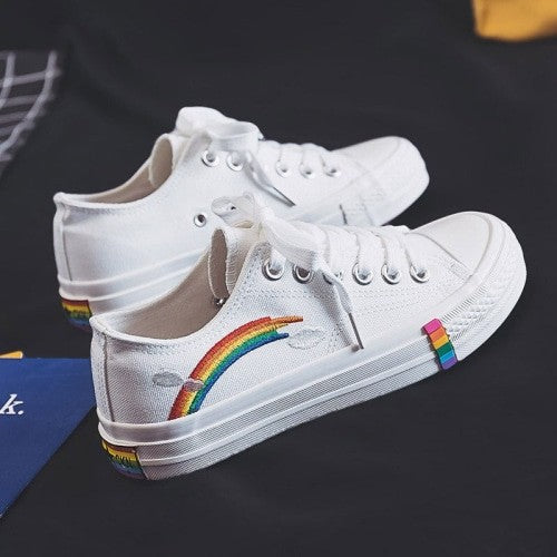 Cute Rainbow And Clouds Sneakers - White / Low cut / 35 -