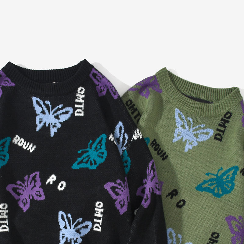 Butterfly Print Knitted Sweater - Sweatshirts