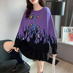 Butterflies Embroidered Flame Sweater - Purple / One size