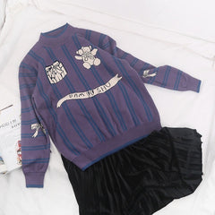 Retro Cute Dam Shu Bear Sweater - Purple / One size