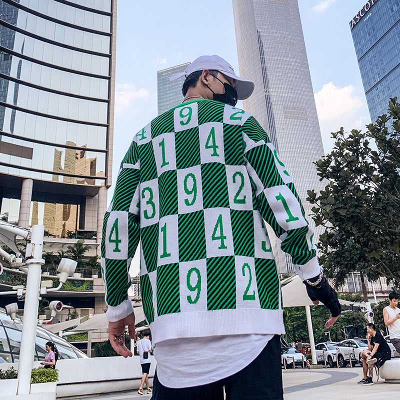 Chess Pattern Numbers Knitted Sweater