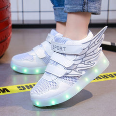 Lights Wings Glitter PU Vegan Shoes - White / 35