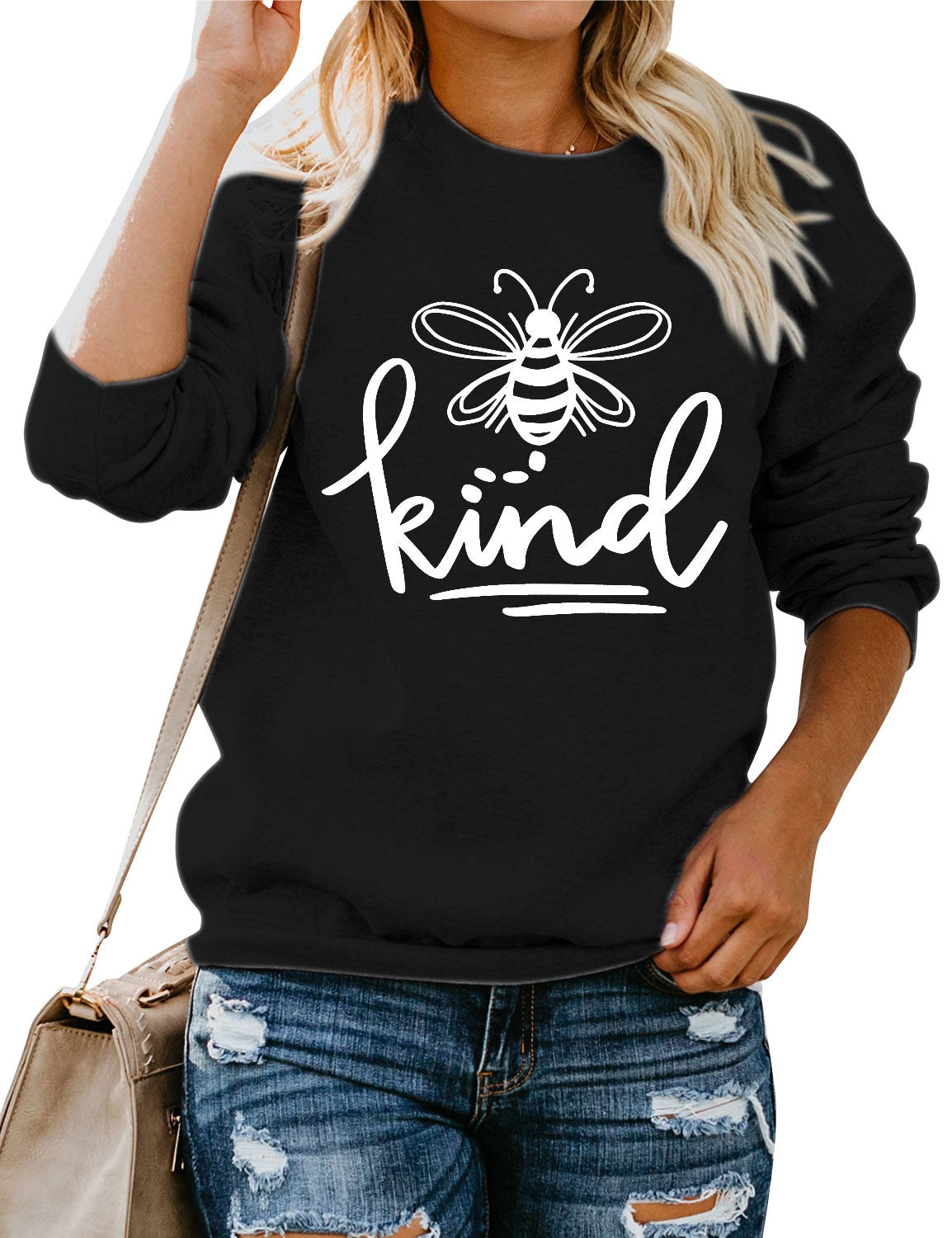 Bee Kind Vegan Friendly Sweatshirt - Black / White font / L