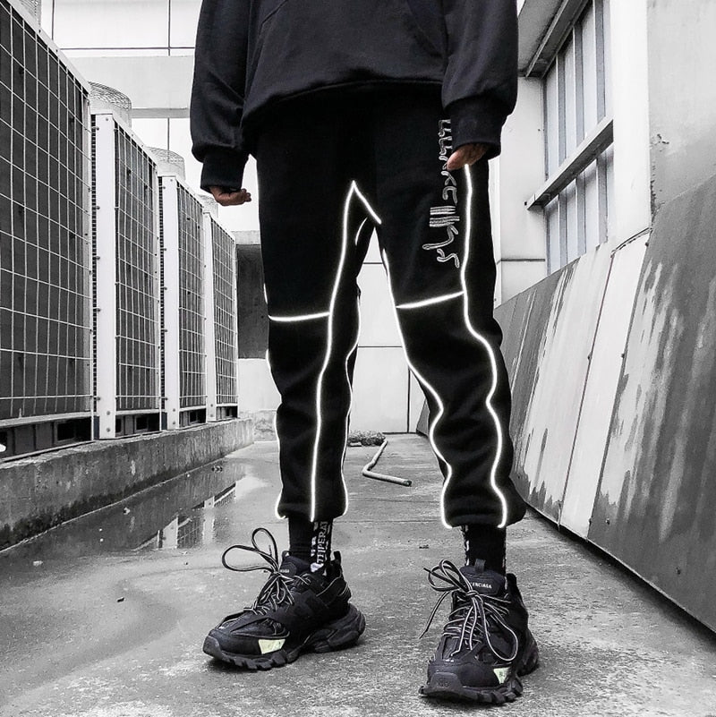 Futuristic Reflective Sweatpants - Black / XL - Pants
