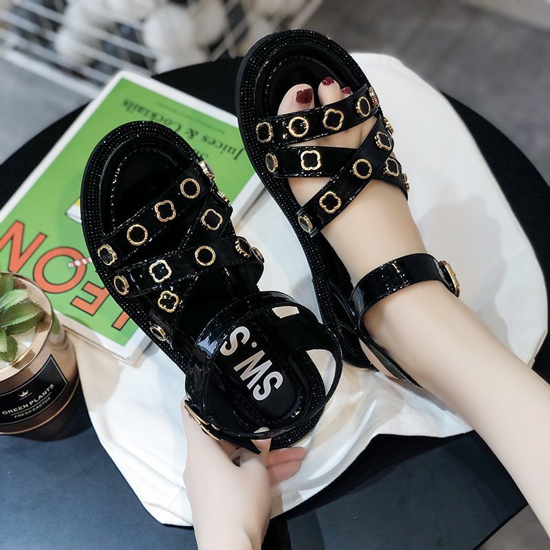 Style Casual Flat Roman Sandals - Black / 35 - Shoes
