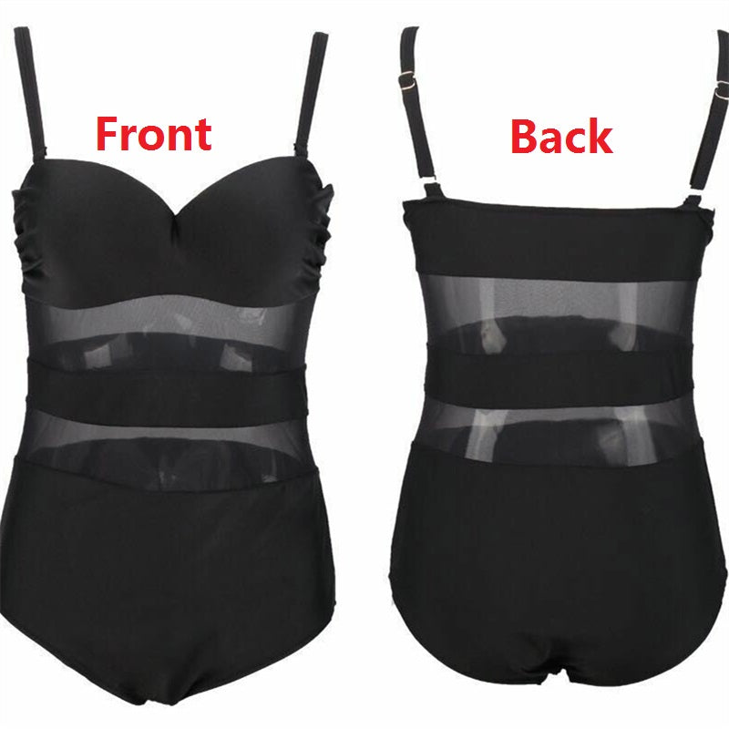 Black and White Mesh Sheer Plus Size One-Piece Swimsuits
