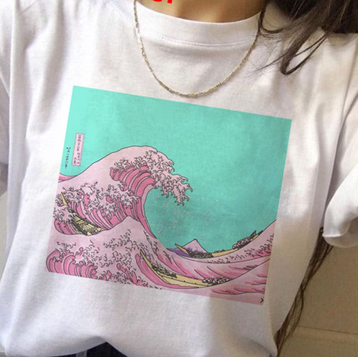 The Great Wave off Kanagawa T-Shirt - Cyan / S