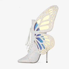 Butterfly Wings Sequined PU Leather Stiletto Boots - boots