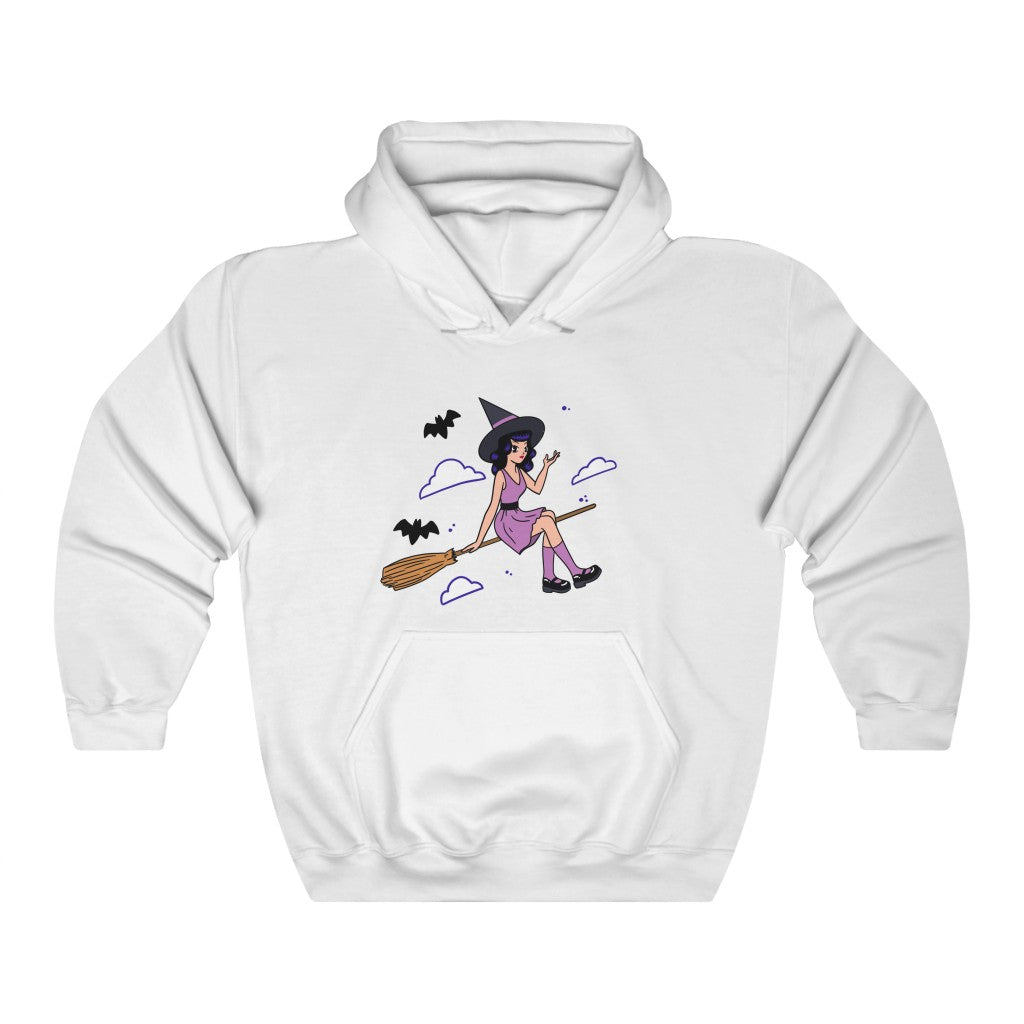 Witch In Broom Hoodie - White / S