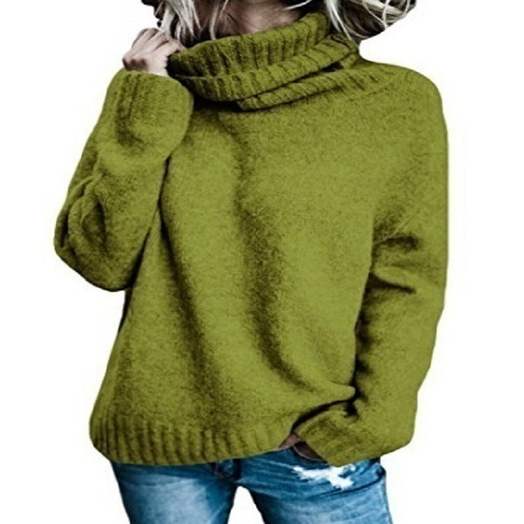 Korean style High-Collar Sweater - green / S