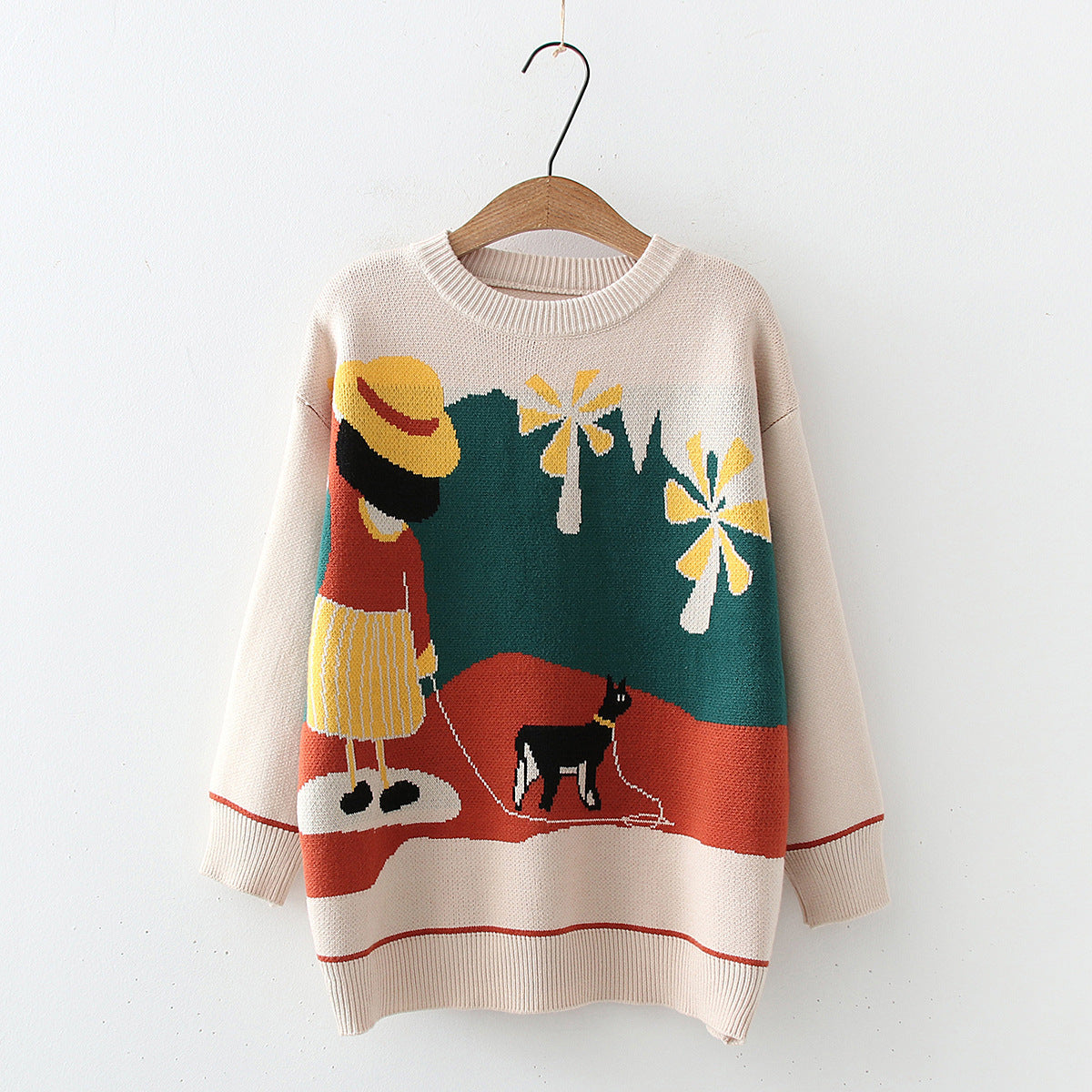 Lazy Knitted Sweater - Beige / One size