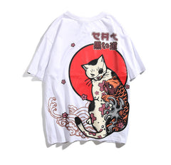 Asian street design Cat&Koi T-shirt - 1920 White / L -