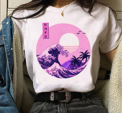 The Big Wave Style Vaporwave T-Shirt - Fucsia / S