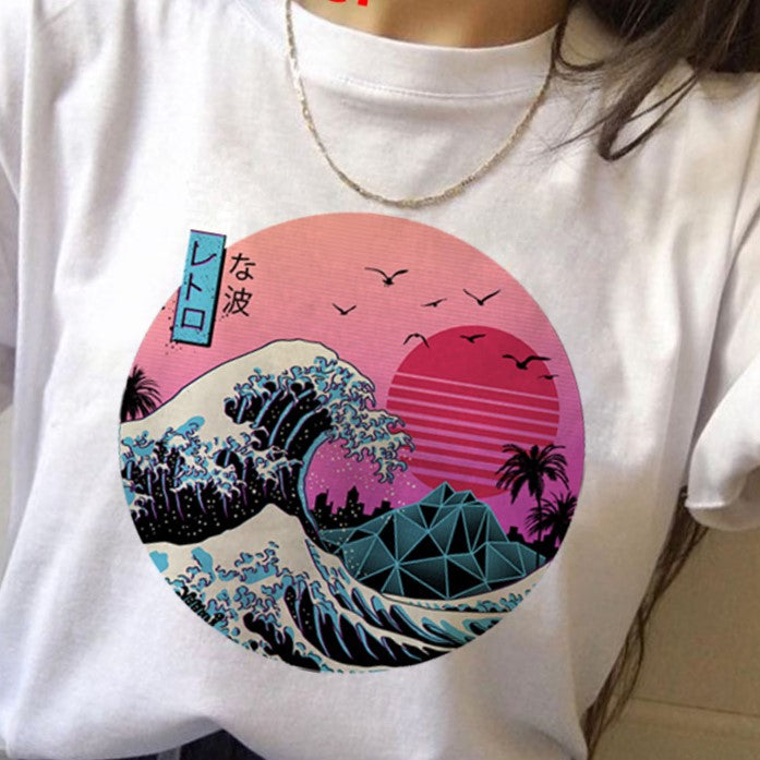 The Great Wave off Kanagawa T-Shirt - Rose / S